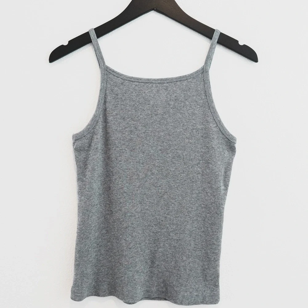 Faded Glory Tank Top Girls Large 10-12 Gray Ribbed Lace Trim Cami Kid Fashion